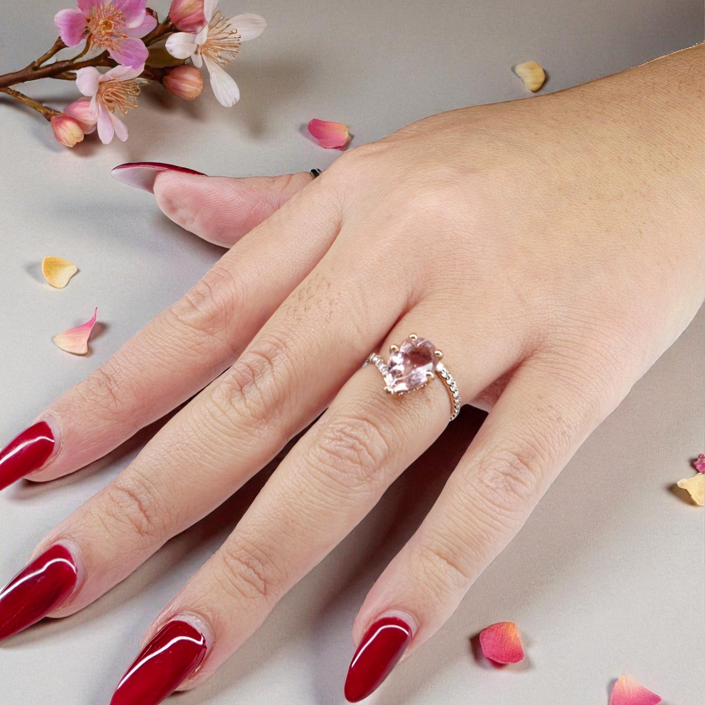 10k-pear-shaped-rose-gold-morganite-and-moissanite-halo-cocktail-statement-ring-unique-bespoke-handmade-lena-divine-love-soft-radiance-eterlin