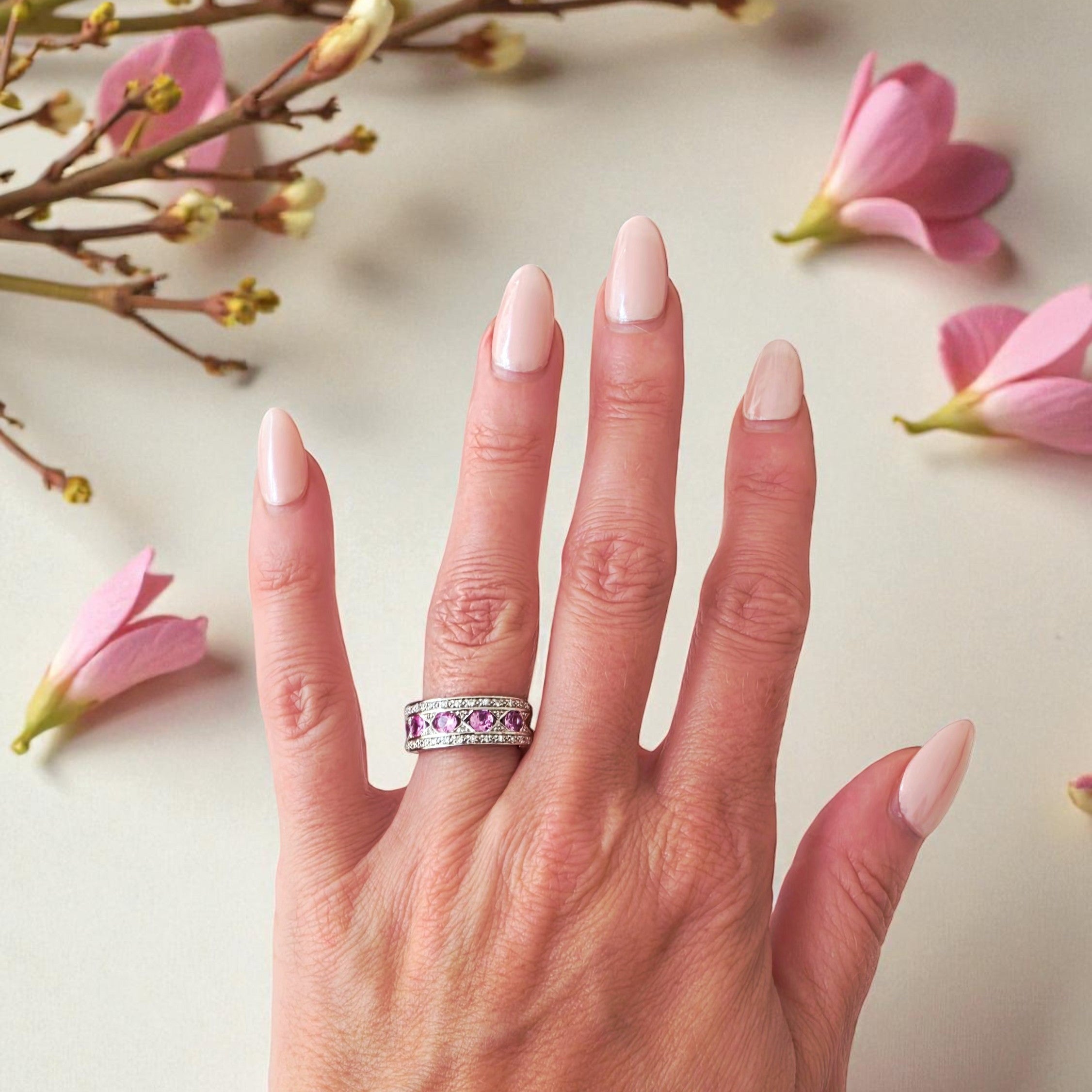18k-white-gold-pink-sapphire-and-diamond-half-eternity-pave-ring-amara-balance-confidence-eterling