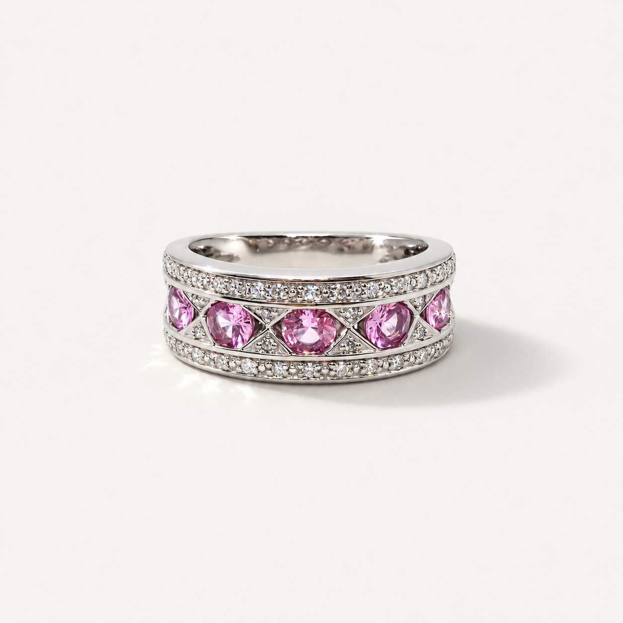 Amara - Pink Sapphire Diamond Half Eternity Ring