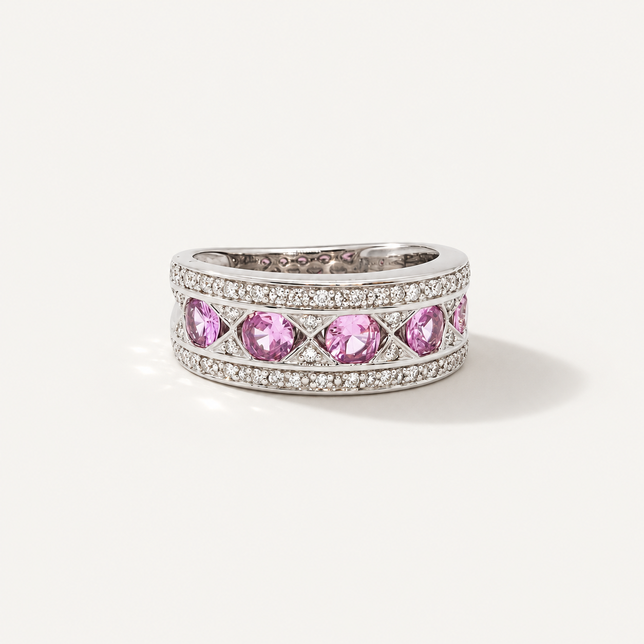 Amara - Pink Sapphire Diamond Half Eternity Ring