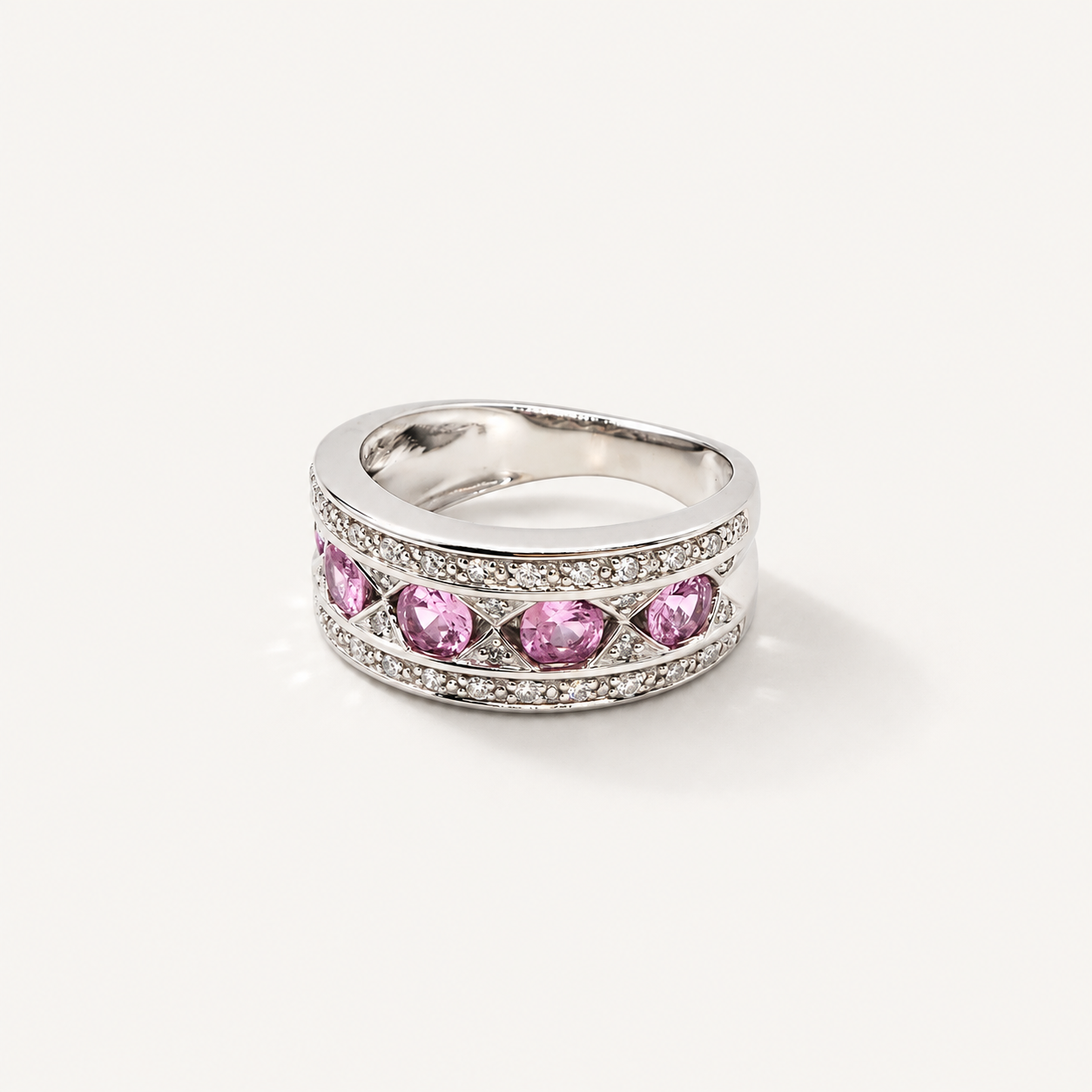Amara - Pink Sapphire Diamond Half Eternity Ring