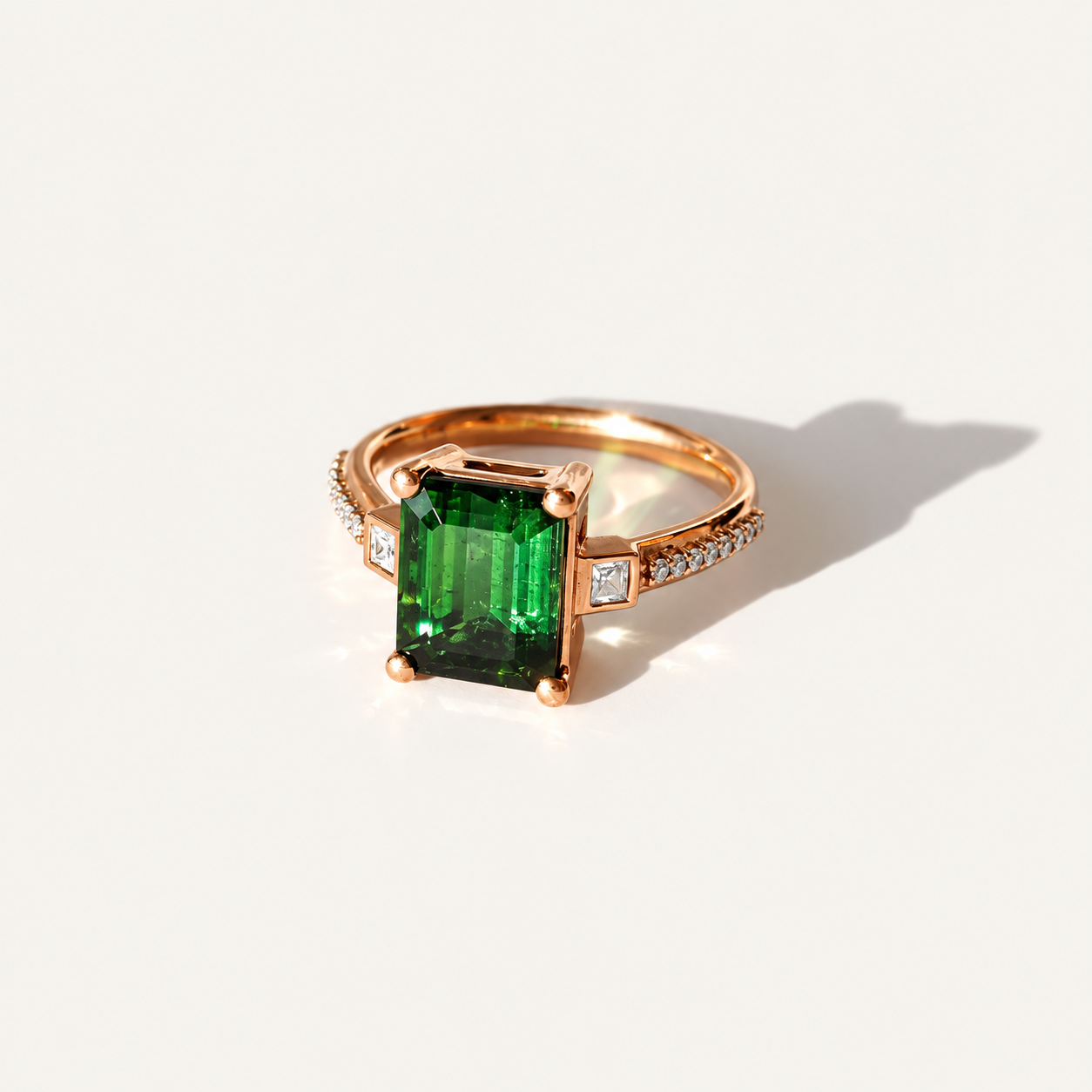 Green-tourmaline-rose-gold-emerald-cut-moissanite-solitaire-engagement-cocktail-ring (5)