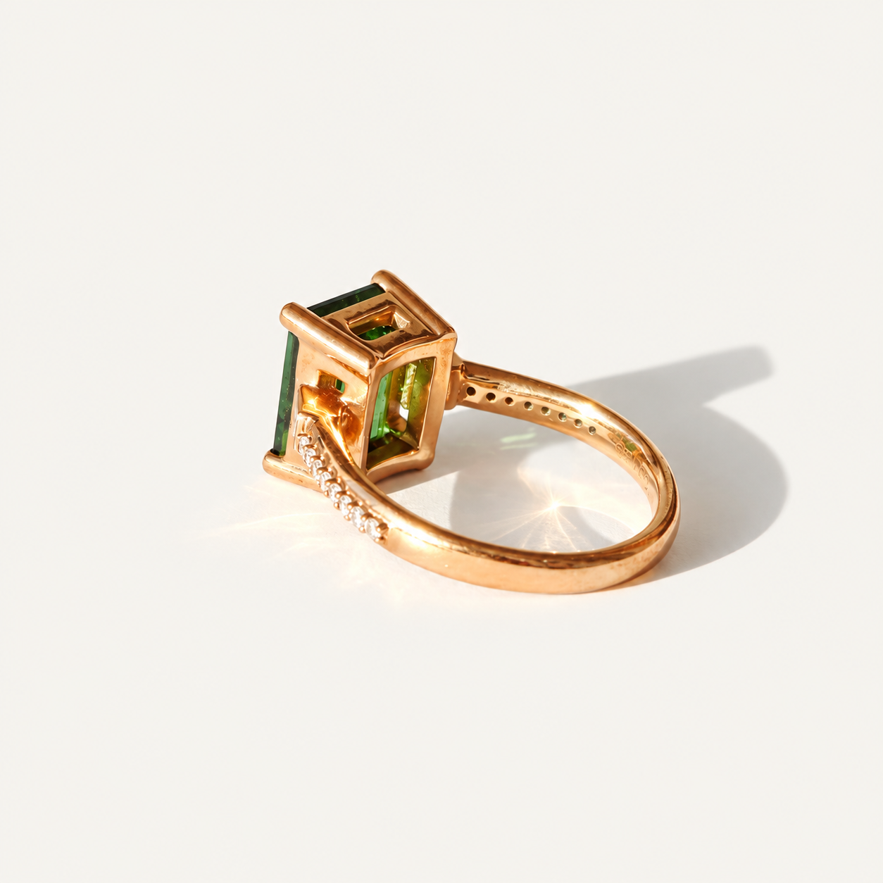 Green-tourmaline-rose-gold-emerald-cut-moissanite-solitaire-engagement-cocktail-ring (5)