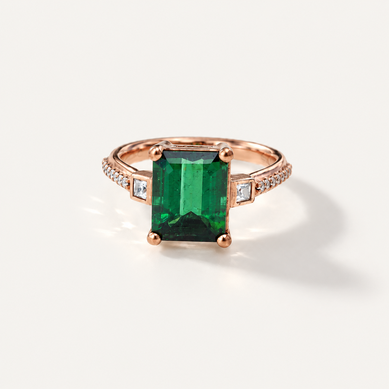 Green-tourmaline-rose-gold-emerald-cut-moissanite-solitaire-engagement-cocktail-ring (5)