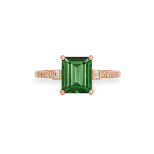 Green-tourmaline-rose-gold-emerald-cut-moissanite-solitaire-engagement-ring
