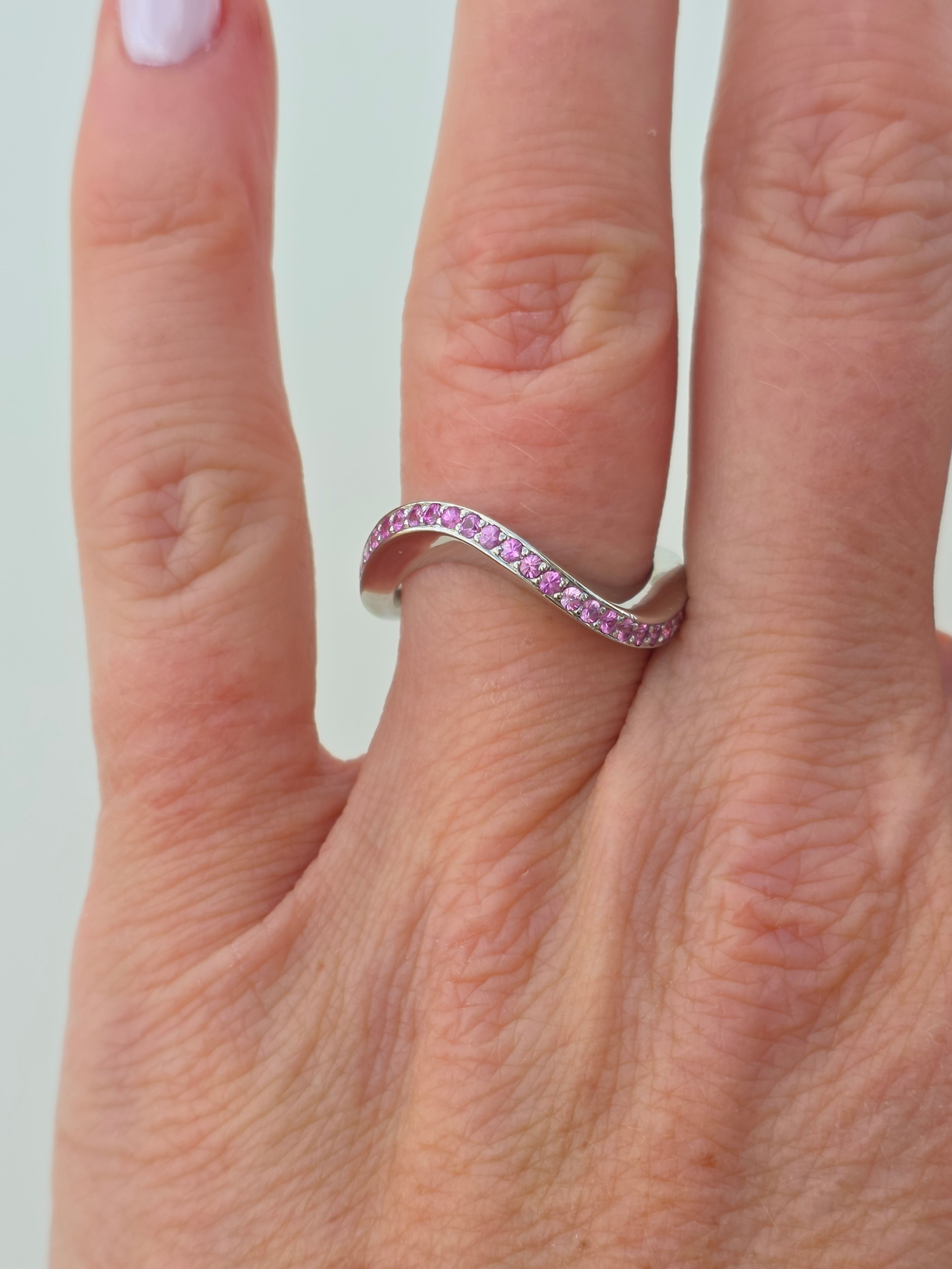 Pink-sapphire-white-gold-wave-style-half-eternity-ring-wedding-coctail-modern-accessory-gift-for-her-handmade-statement-piece-5