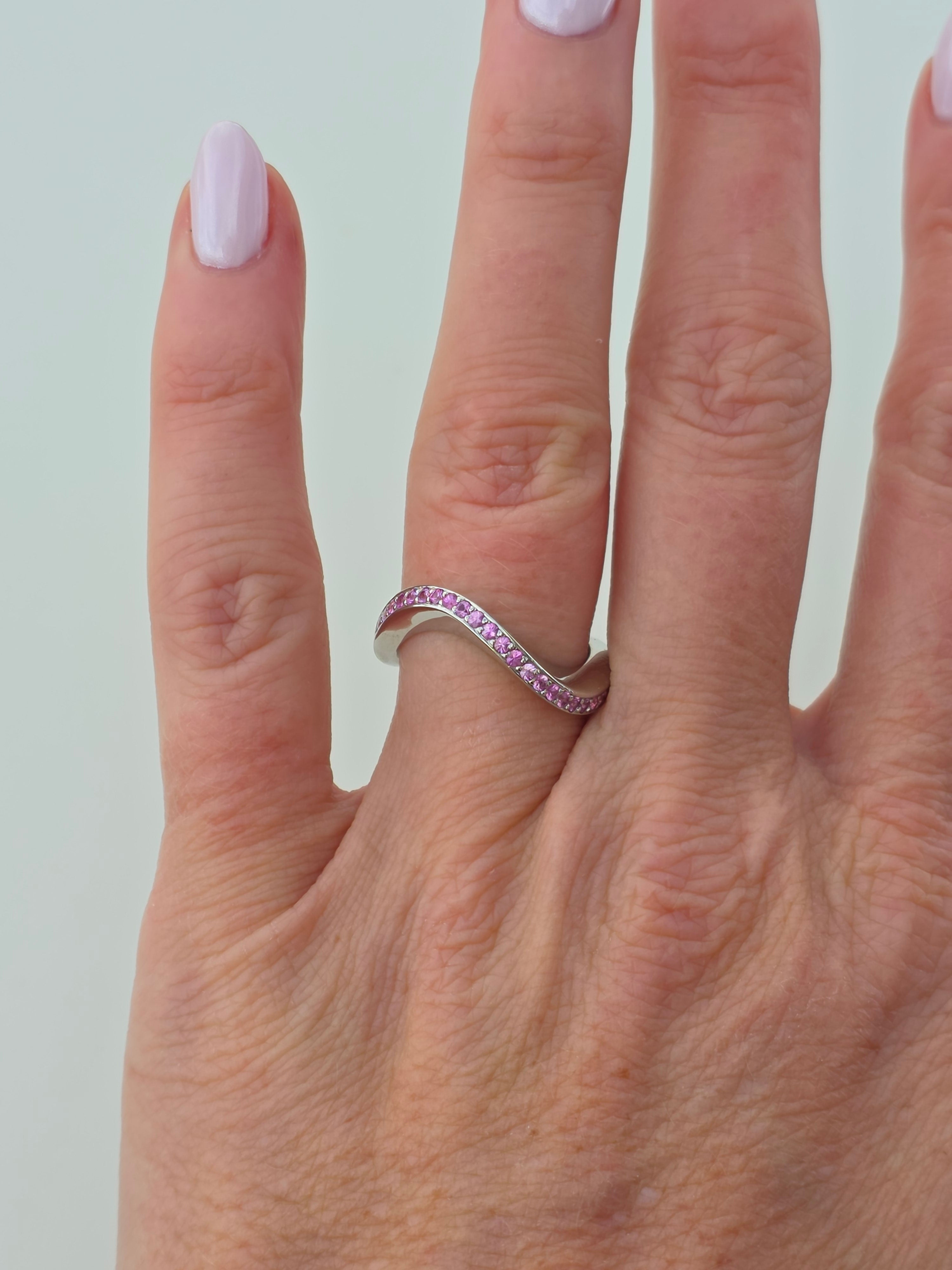 Pink-sapphire-white-gold-wave-style-half-eternity-ring-wedding-coctail-modern-accessory-gift-for-her-handmade-statement-piece-5