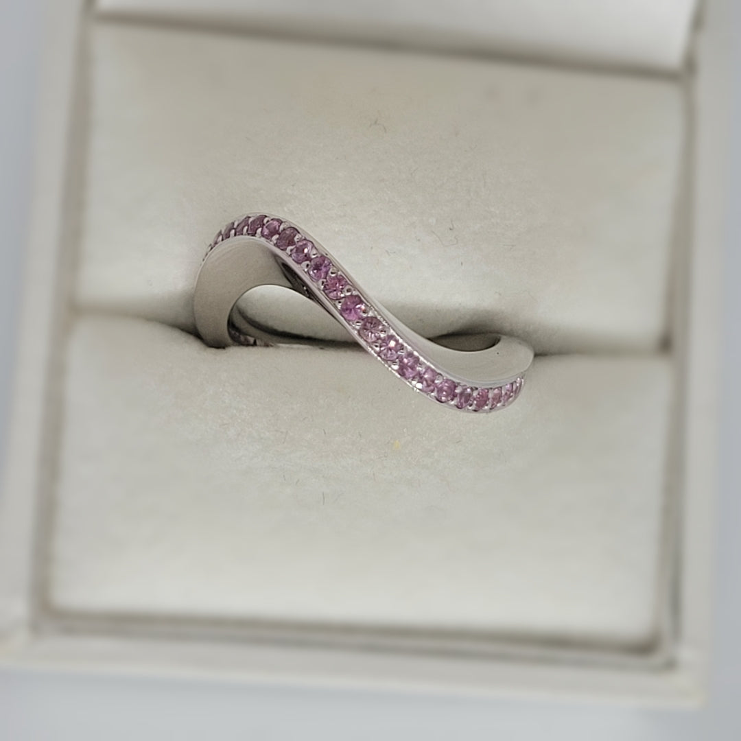 Pink-sapphire-white-gold-wave-style-half-eternity-ring-wedding-coctail-modern-accessory-gift-for-her-handmade-statement-piece-5