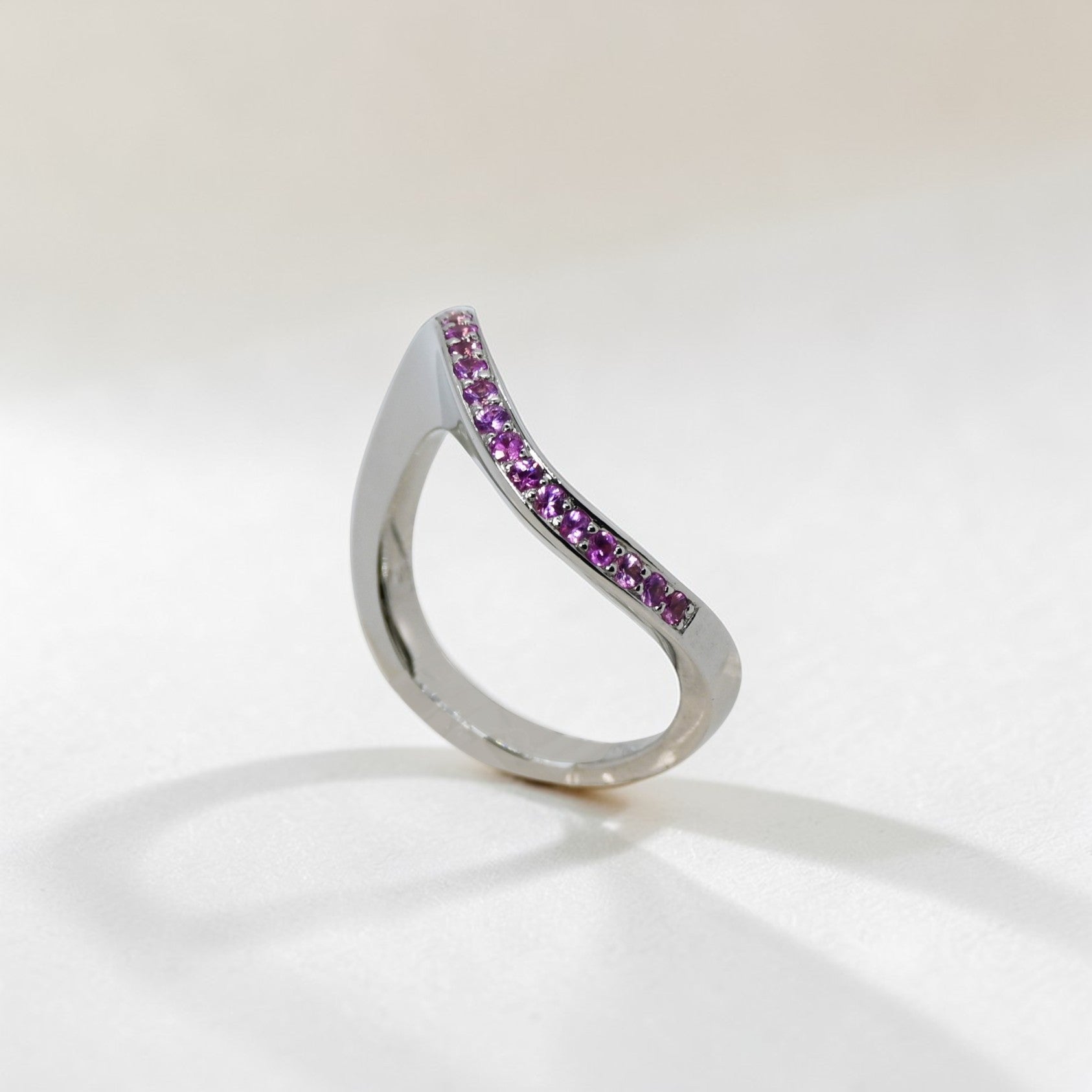 Pink-sapphire-white-gold-wave-style-half-eternity-ring-wedding-coctail-modern-accessory-gift-for-her-handmade-statement-piece-2