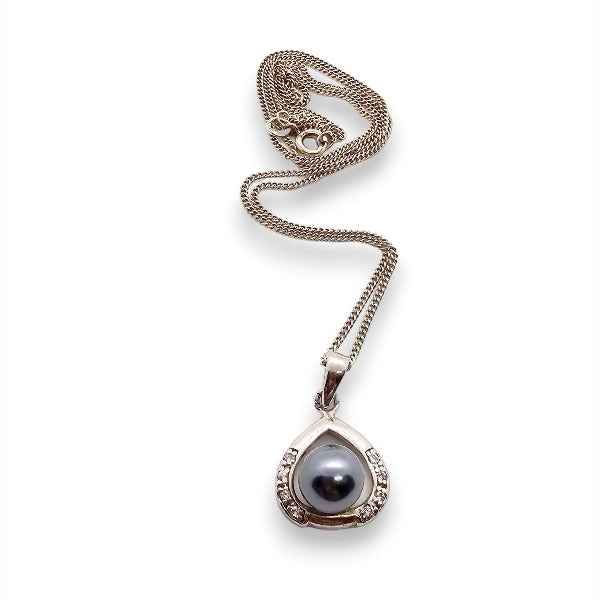 Tahitian pearl silver pendant necklace