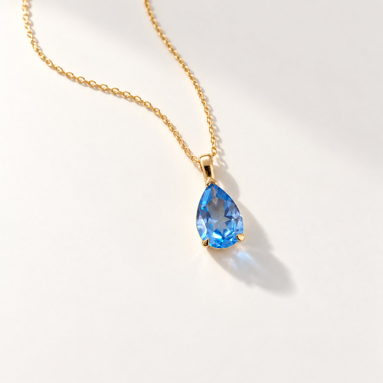 Clara Blue - Pear-Cut Topaz Necklace in Yellow Gold