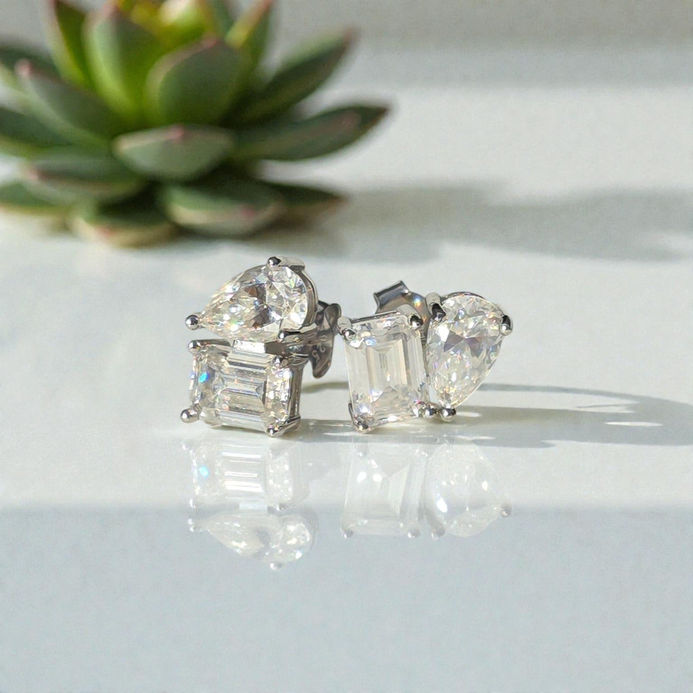 Toi & Moi – 2ct Dual-Cut Moissanite Stud Earrings in Sterling Silver