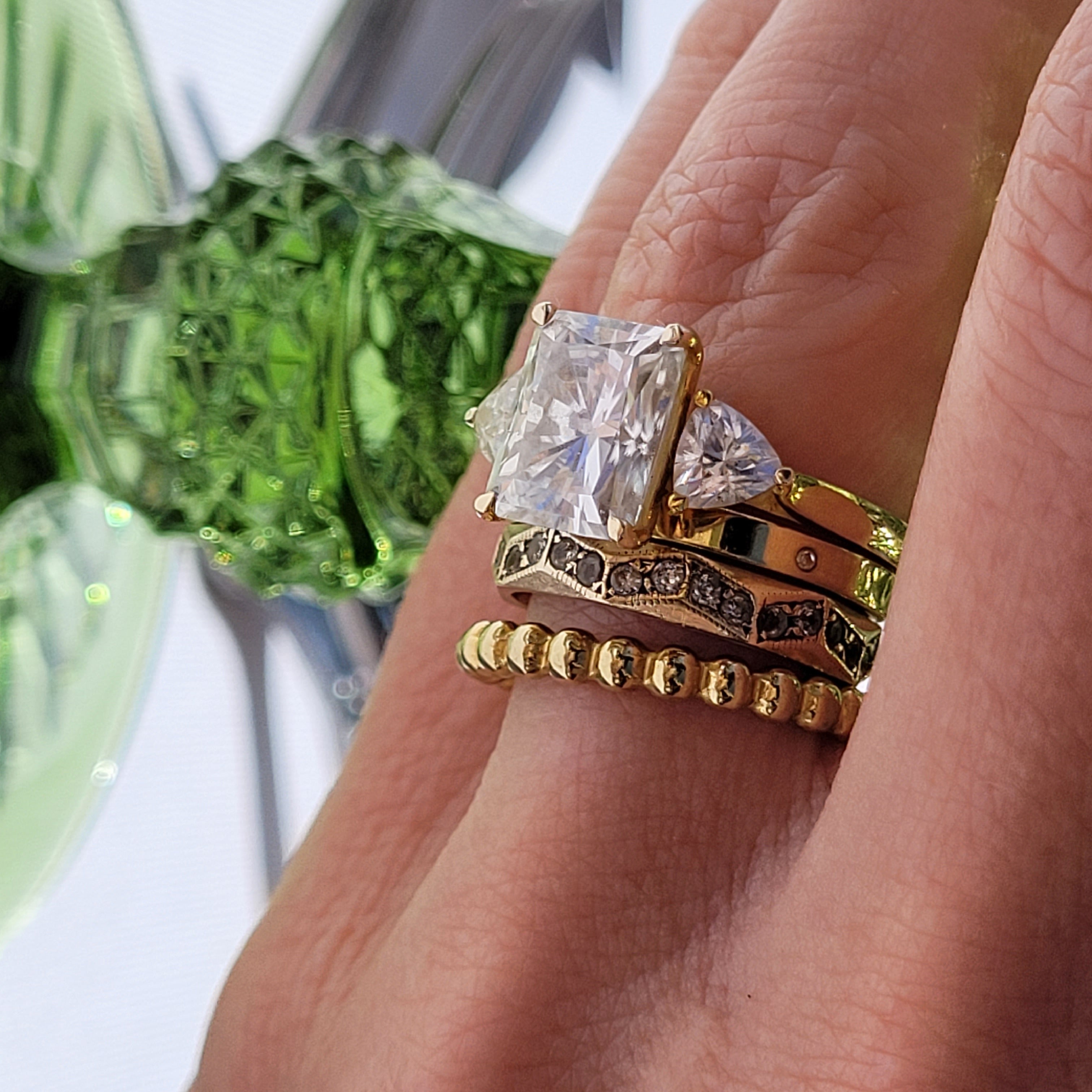 gold-solitaire-engagement-ring-radiant-cut-Moissanite-ethical-diamond-prong-setting-three-stones-trilogy-ring-proposal-diamond-ring-3