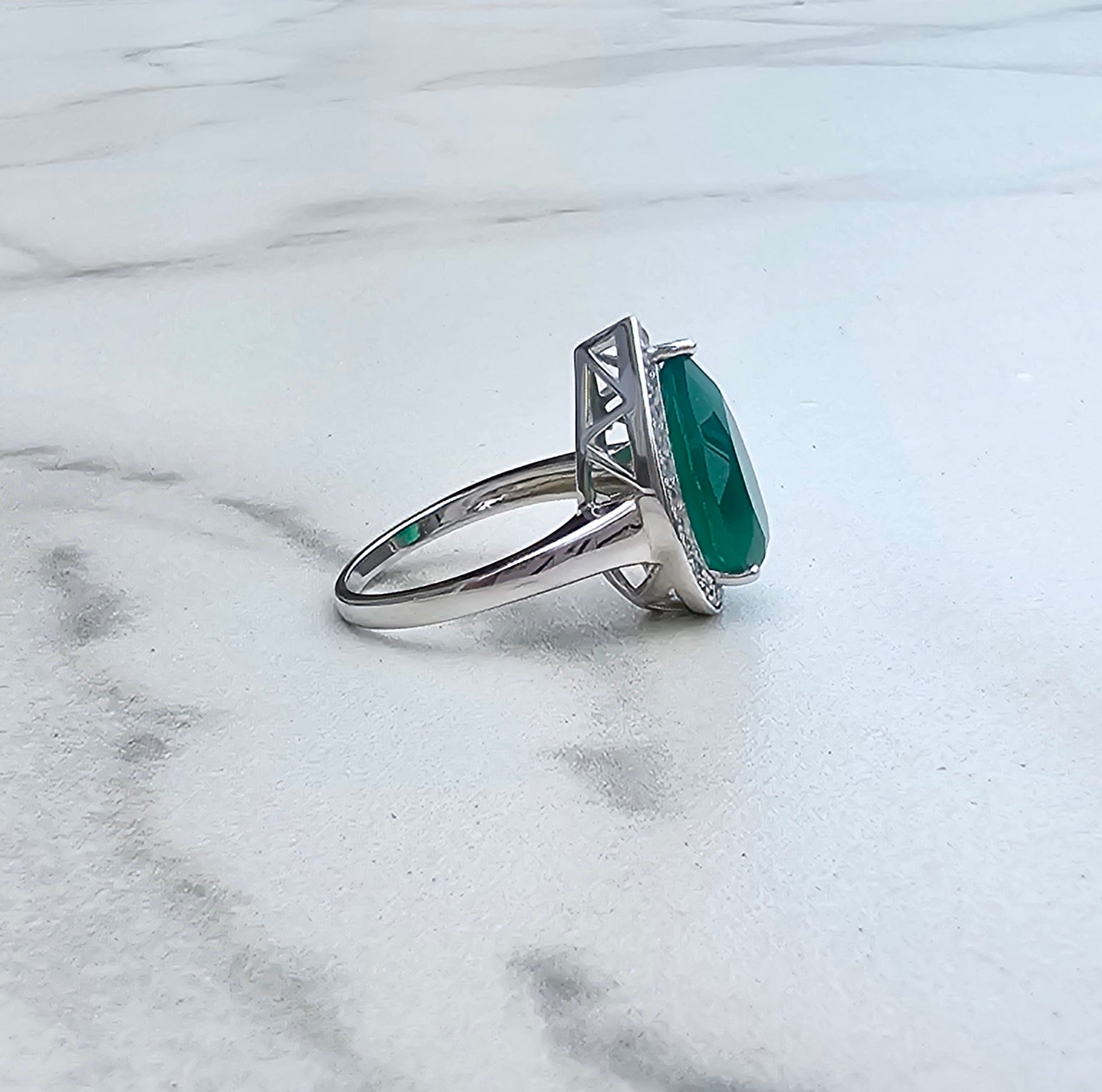 Agate - green agate silver ring