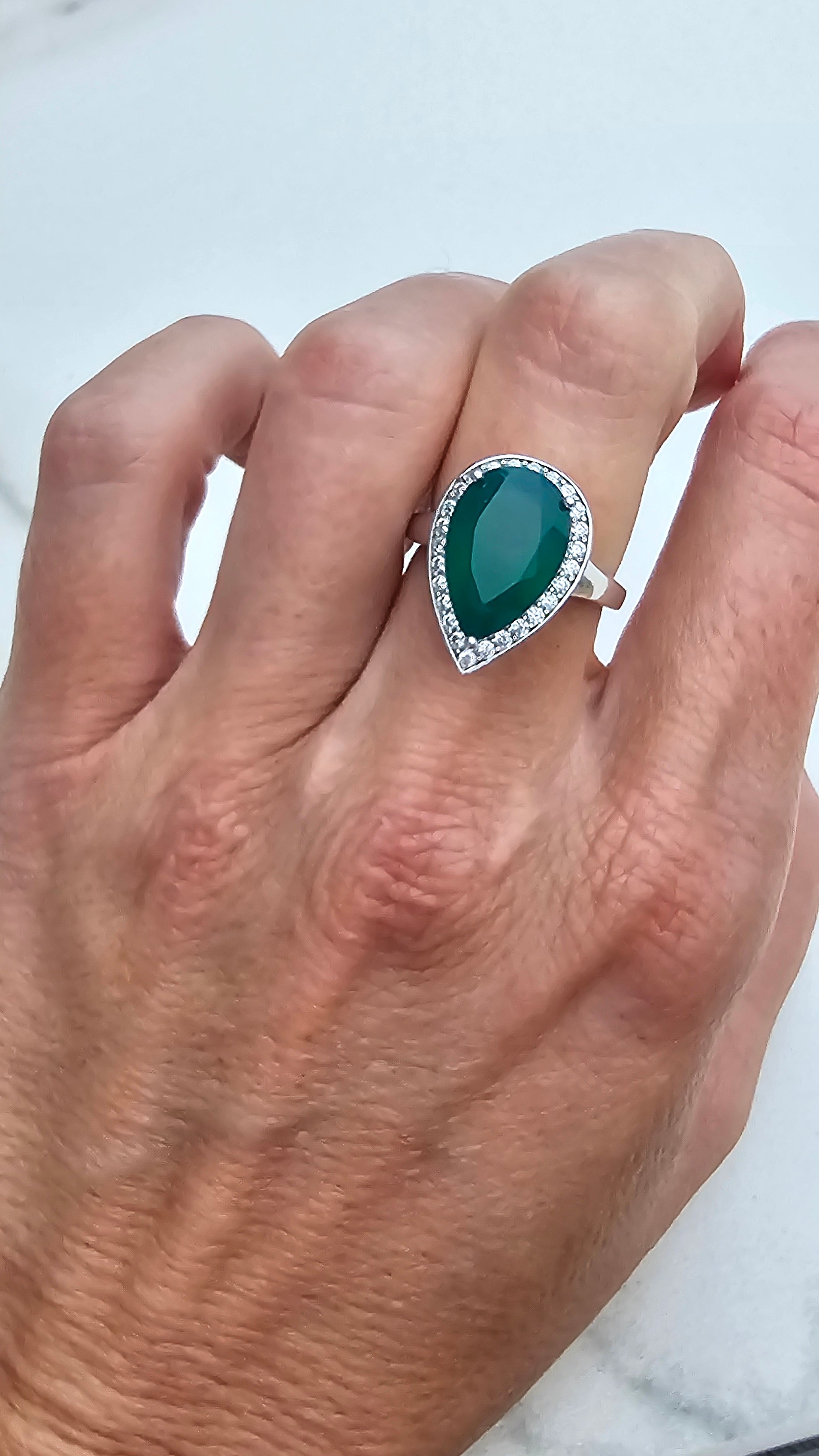 Agate - green agate silver ring