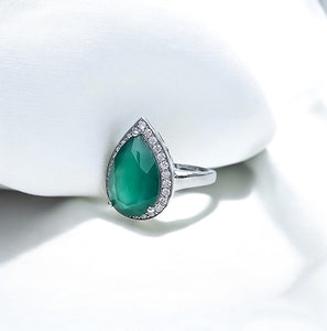 Agate - green agate silver ring