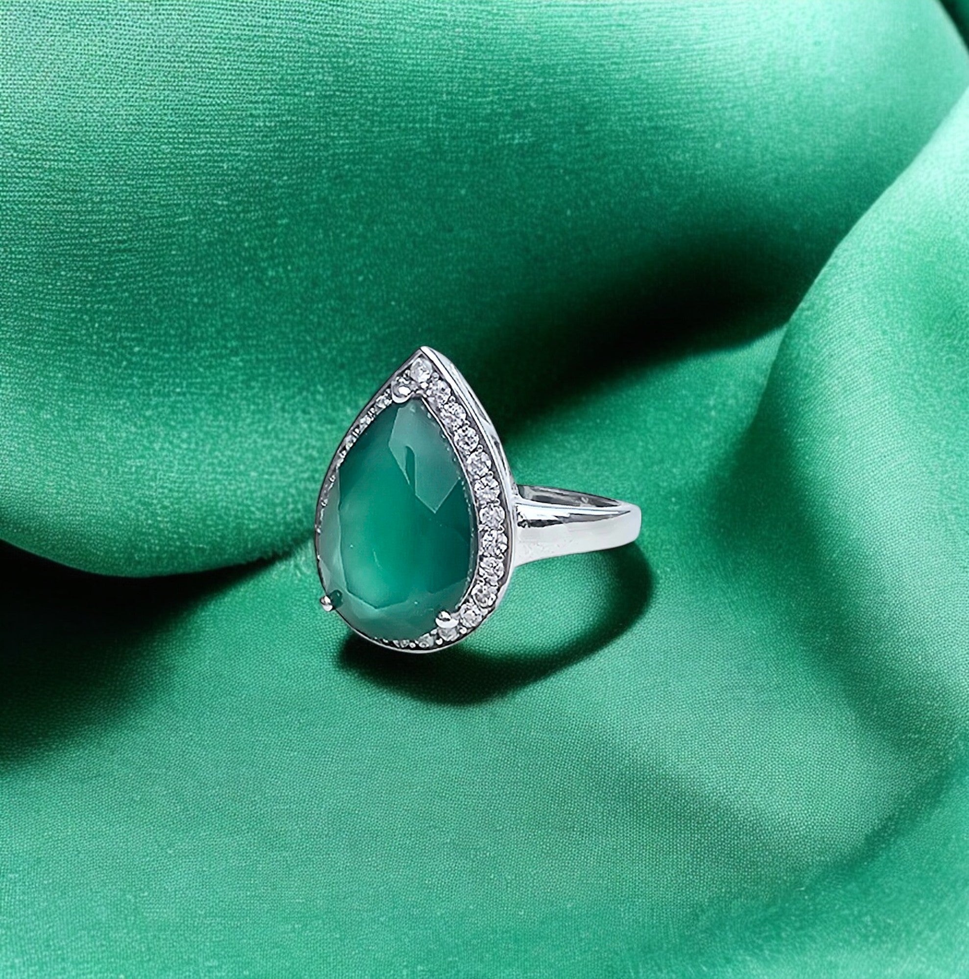 Agate - green agate silver ring