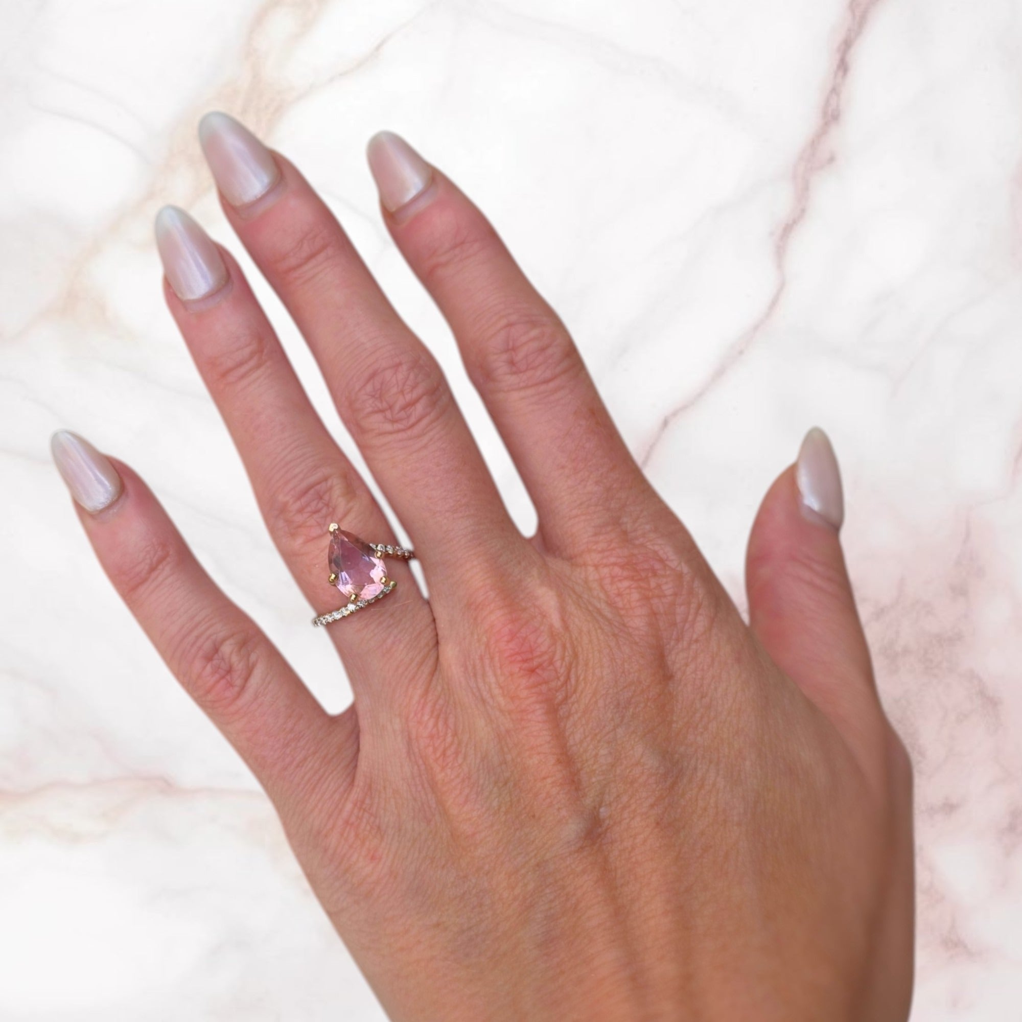 pear-shaped-rose-gold-Morganite-moissanite-halo-coctail-statement-ring-unique-bespoke-handmade-4