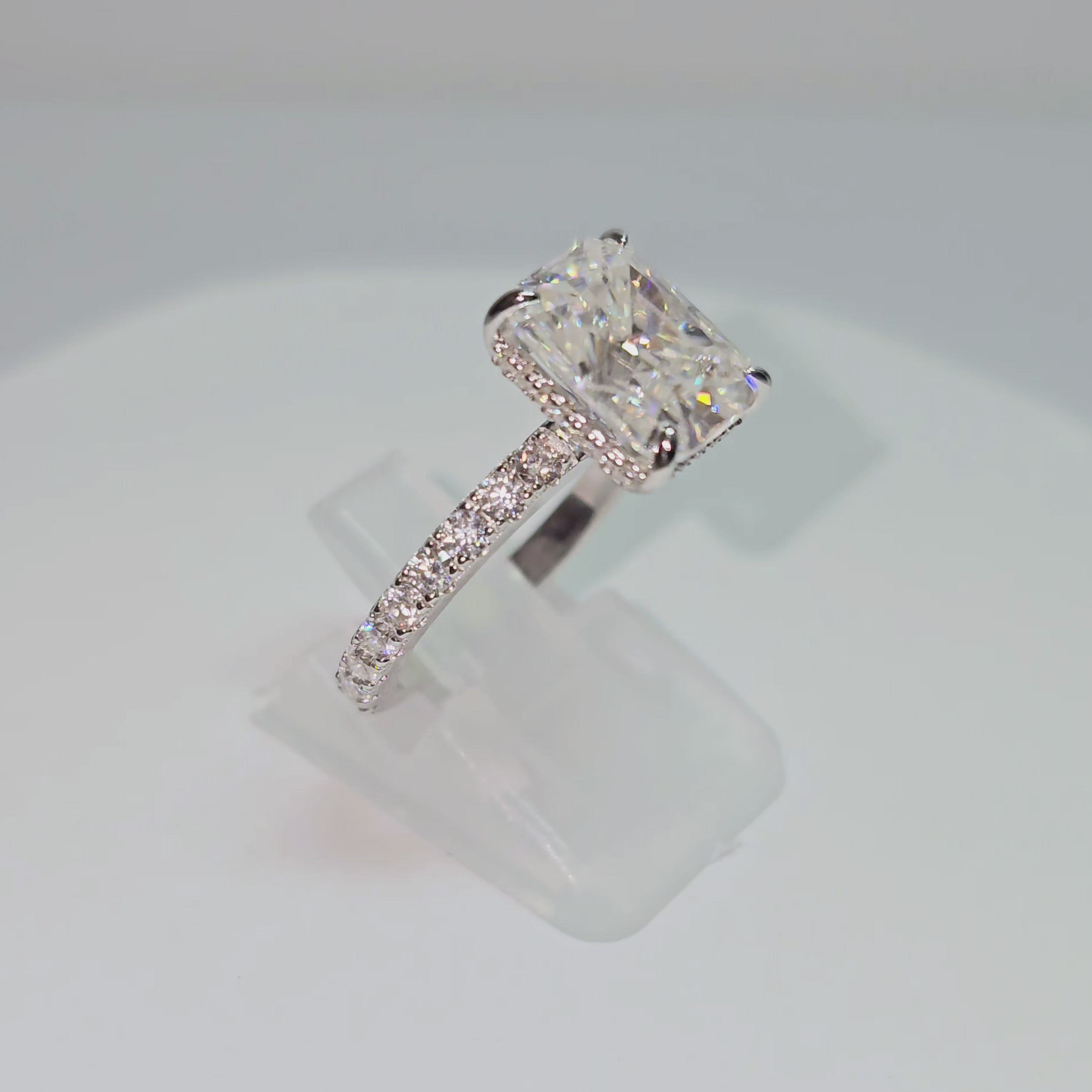 Radiant Cut Pave silver engagement ring