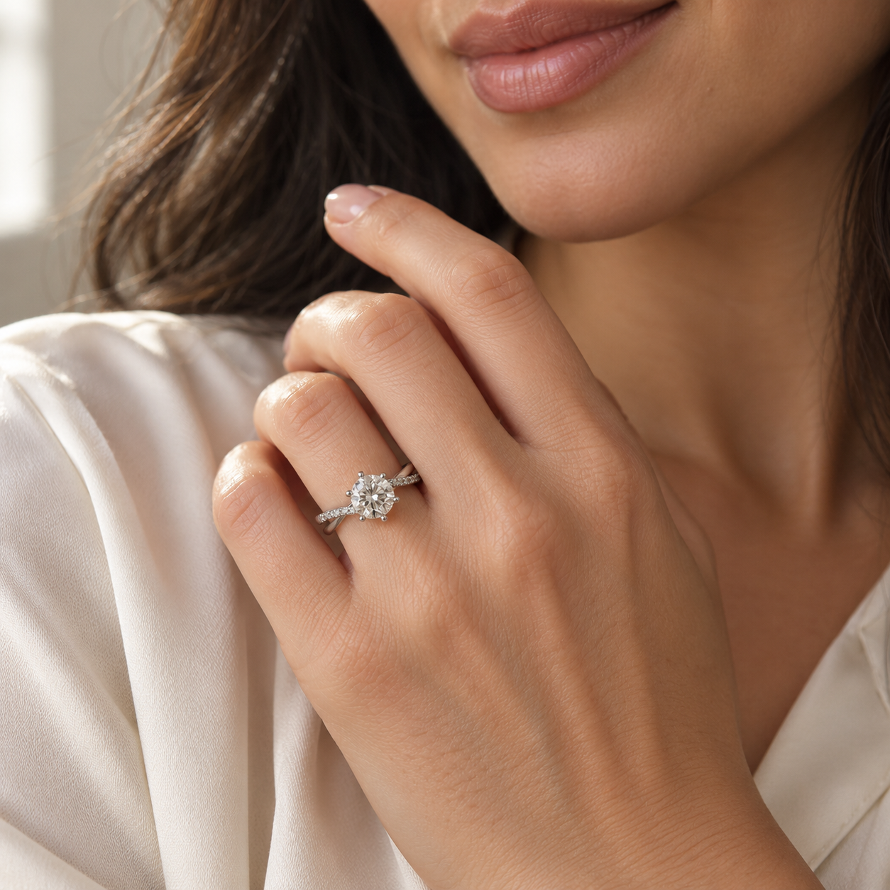 Sienna Mini Twist - Round Moissanite Silver Ring