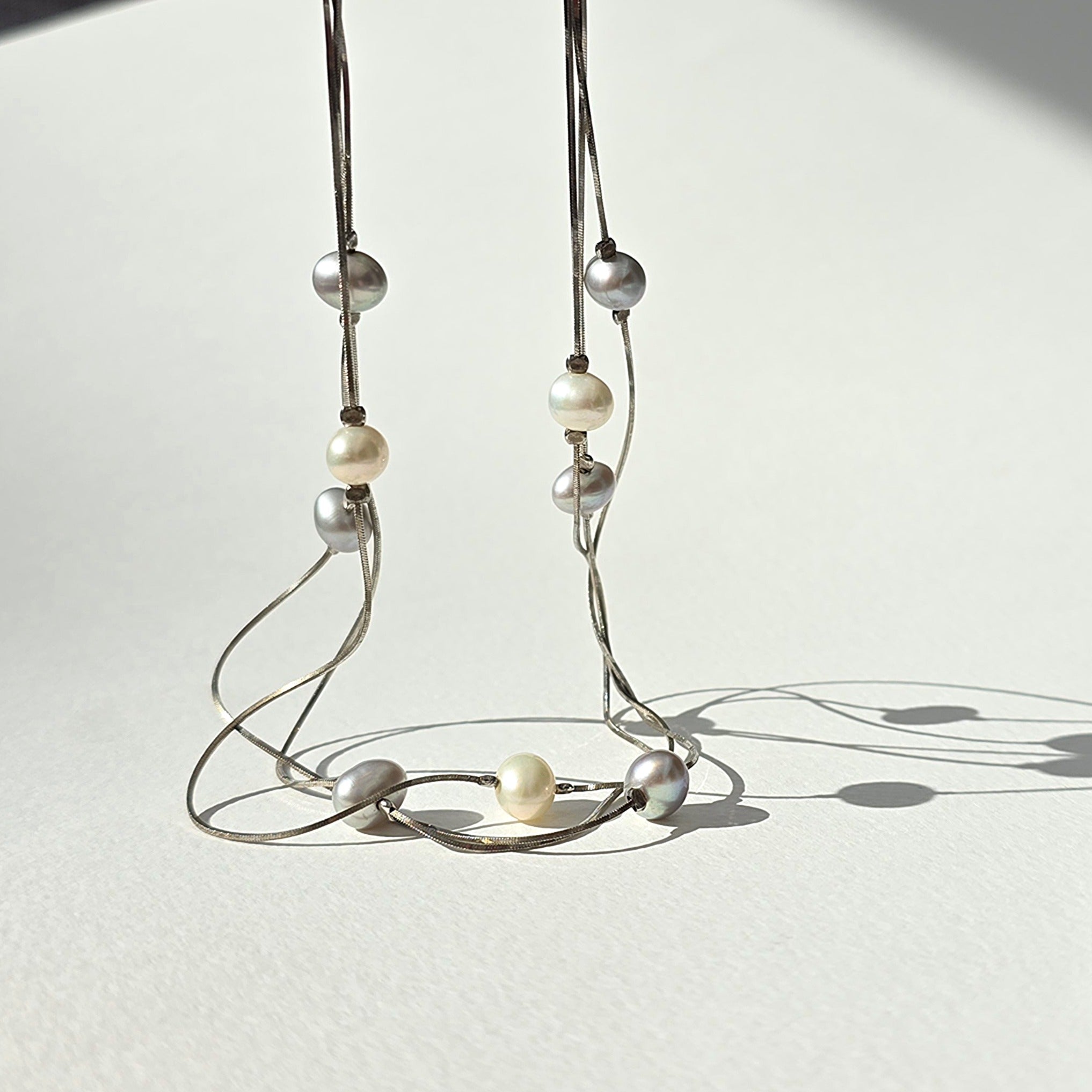 Ariel - Layered Pearl Silver Necklace