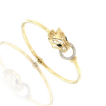 Charger l&#39;image dans la galerie, panther shape geometric-cut solid yellow gold leopard bangle with mesmerizing white topaz gemstones bracelet -Cartier-Panthere-De-Cartier-Bracelet
