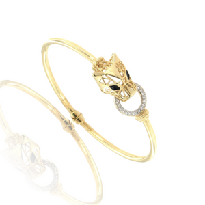 panther shape geometric-cut solid yellow gold leopard bangle with mesmerizing white topaz gemstones bracelet -Cartier-Panthere-De-Cartier-Bracelet