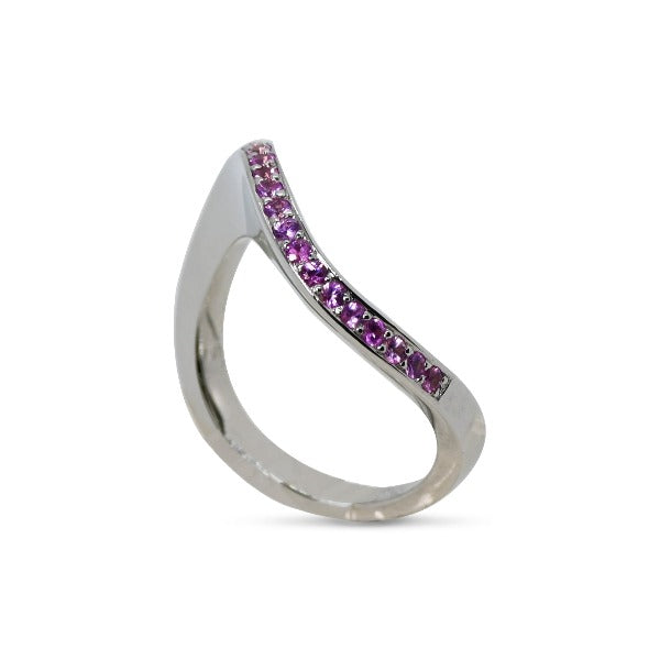 Pink-sapphire-white-gold-wave-style-half-eternity-ring-wedding-coctail-modern-accessory-gift-for-her-handmade-statement-piece