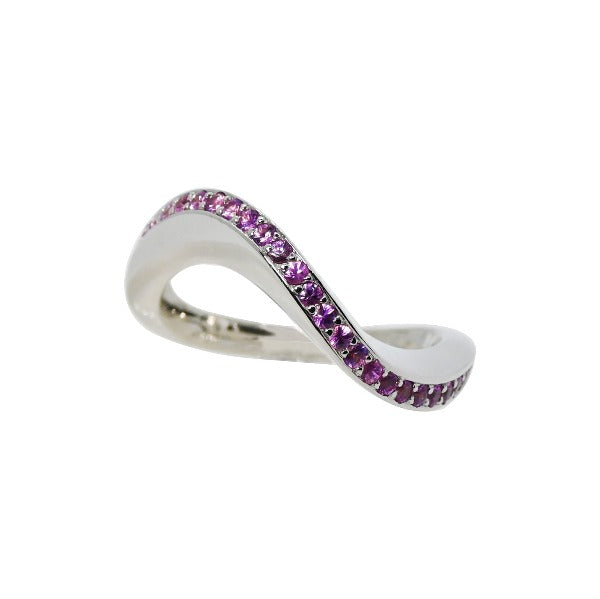 Pink-sapphire-white-gold-wave-style-half-eternity-ring-wedding-coctail-modern-accessory-gift-for-her-handmade-statement-piece