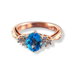 Load image into Gallery viewer, gold-cluster-brilliant-cut-diamond-three-stone-ring-pink-tourmaline-sapphire-cathedral-setting-two-toned-shank-milgrain-moissanite
